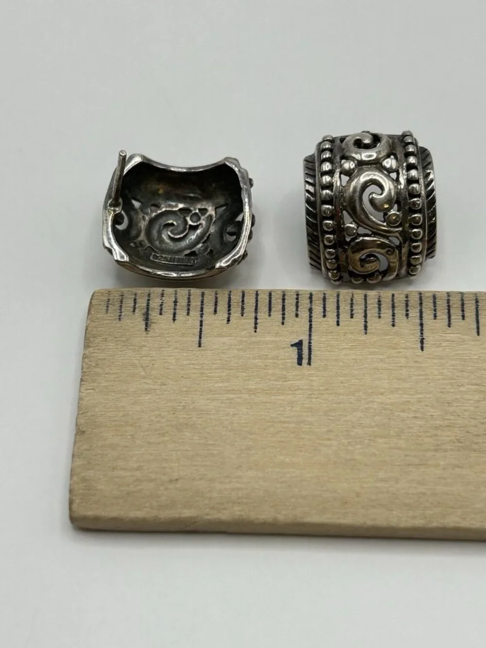Vintage Thai Sterling Silver 925 Post Earrings Scroll Boho Artisan Patina Gift - Picture 5 of 11